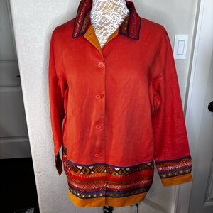 Orange 100% Linen Button up Top/ Shacket W/Vibrant trim